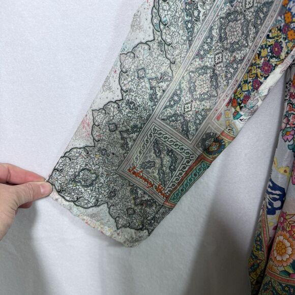 Johnny Was Signature Silk Colorful Abstract Patchwork Jessner Tunic Blouse Top M - Picture 7 of 15